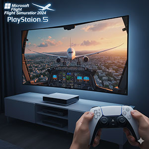 Imagem de anúncio do Microsoft Flight Simulator 2024 para a consola PlayStation 5