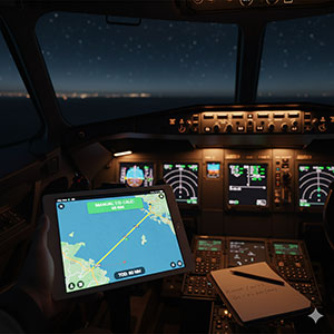 Piloto calcula tod manual tablet cockpit